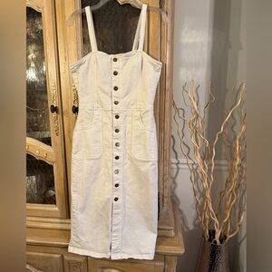 Rollas Button-Front Cream Denim Midi Dress